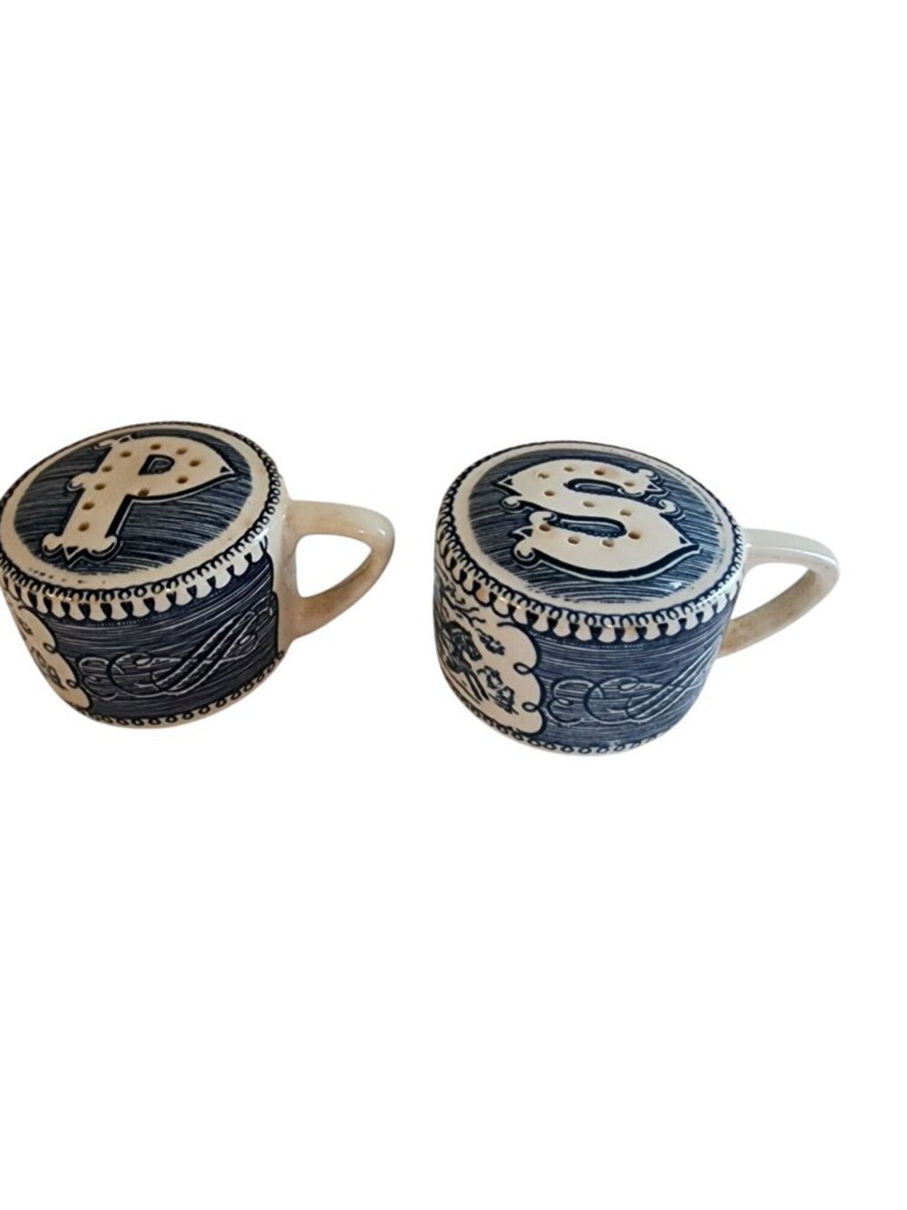 Currier & Ives Blue Salt & Pepper Shakers  "The Road, Winter"